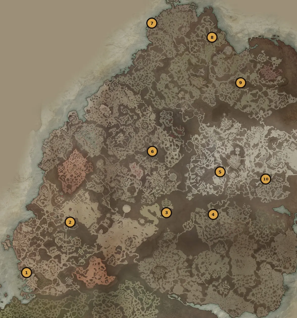 Mapa Sanctuary s deseti místy Deckardových deníků